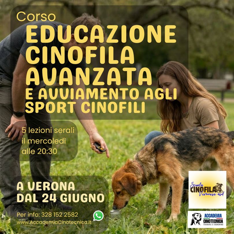 Corso Educazione Cinofila avanzata e Avviamento agli Sport Cinofili – dal 24 giugno 2026 ore 20:30